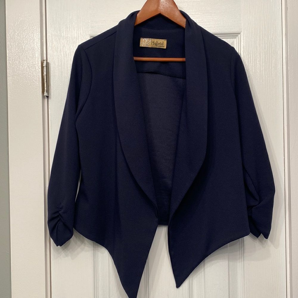 Hybrid & Company Navy drape front blazer Sz L